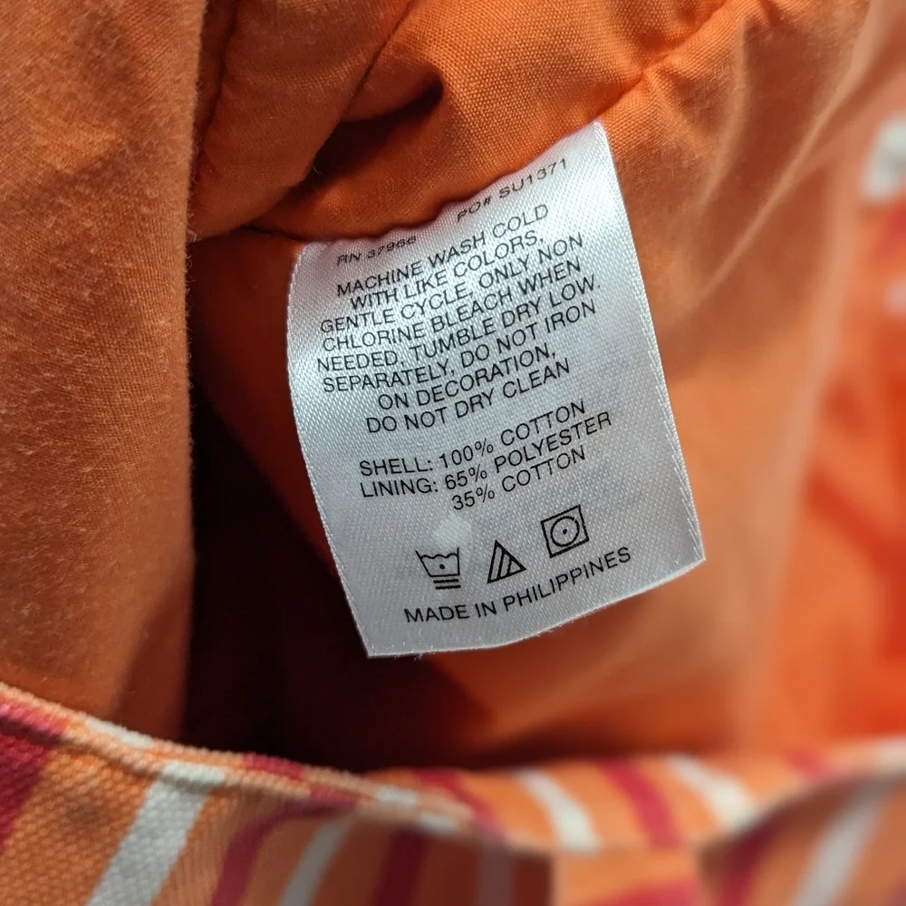 Vintage Jantzen Orange Red Striped Large‎ 100% Cotton Tote with interior pocket